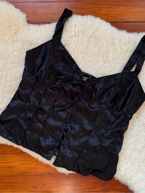 Y2K Black Goth Corset Tank Top Silk XL